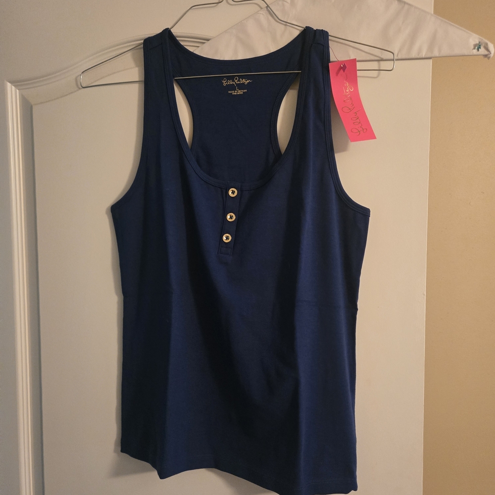 Lilly Pulitzer Navy Tank Top with Button Accents